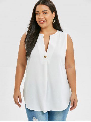 

One Button Plus Size Tunic Tank Top, White
