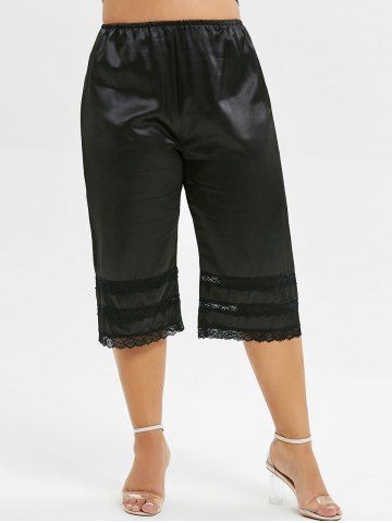

Plus Size Lace Trim Capri Palazzo Pants, Black