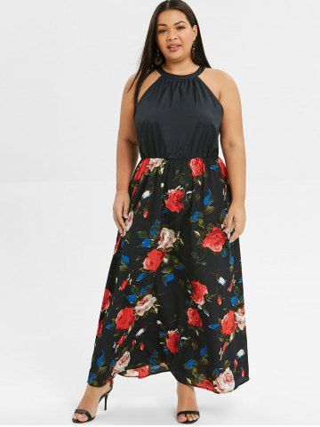 

Floral Print Plus Size Maxi Dress, Black