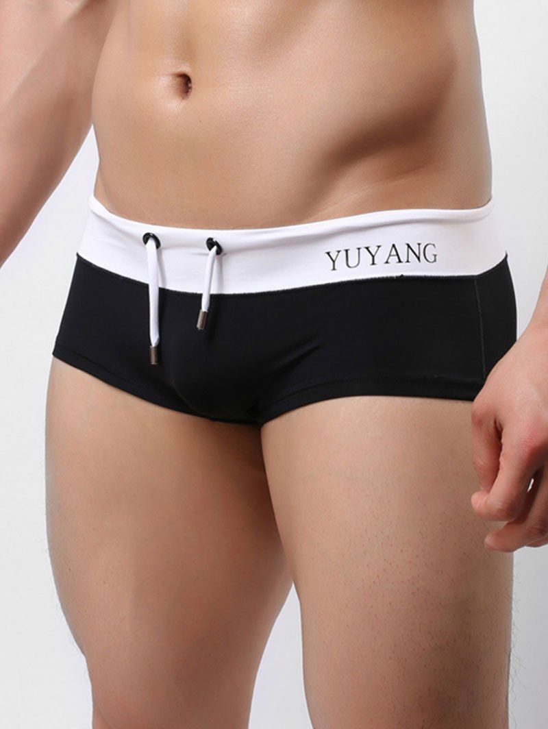

Color Spliced Drawstring Swimming Trunks, Black