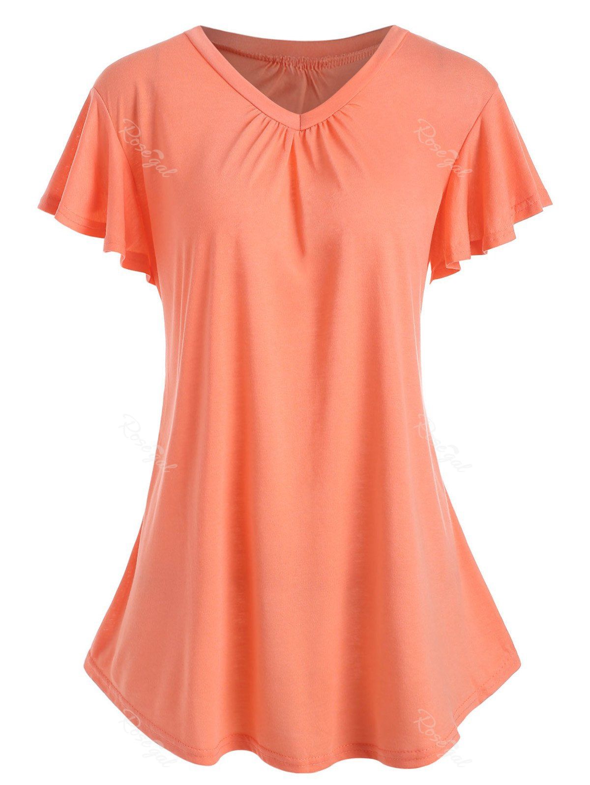 

Plus Size V Neck Flare Sleeve T-shirt, Light salmon