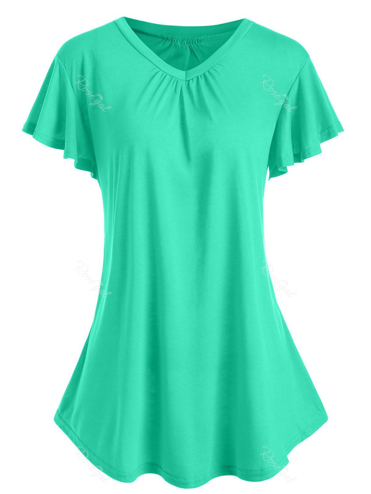 

Plus Size V Neck Flare Sleeve T-shirt, Green