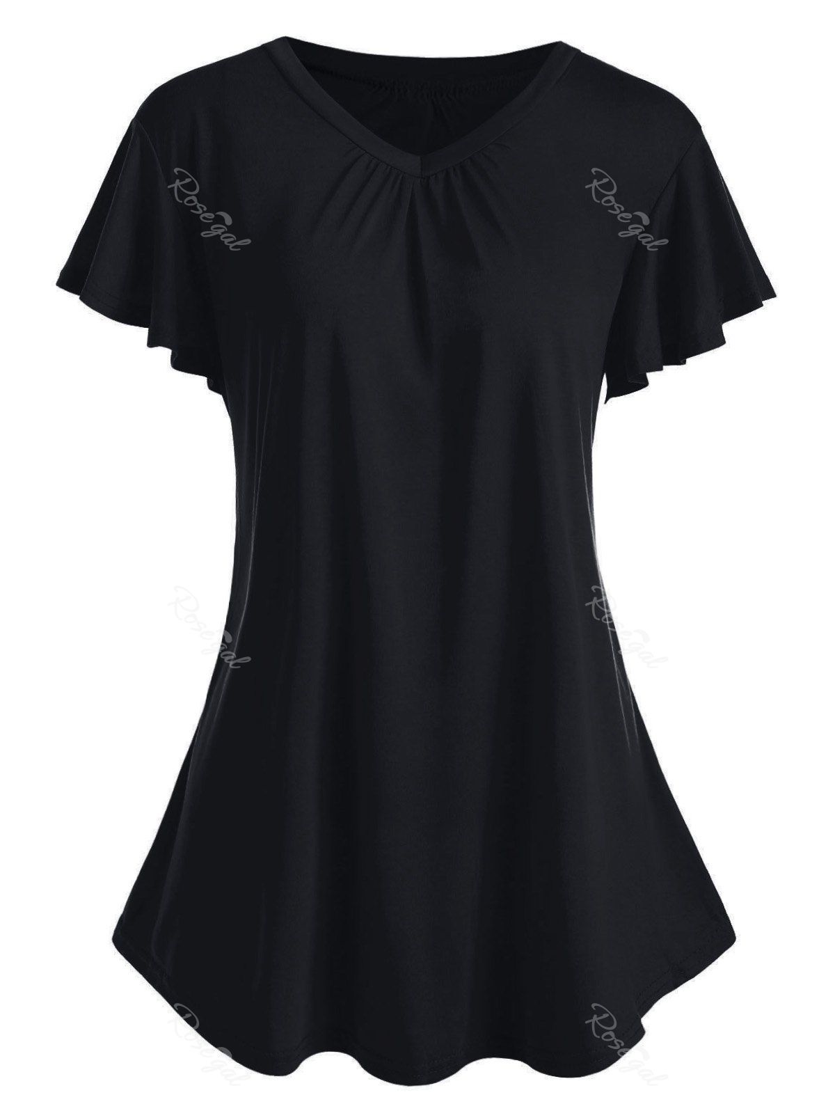 

Plus Size V Neck Flare Sleeve T-shirt, Black
