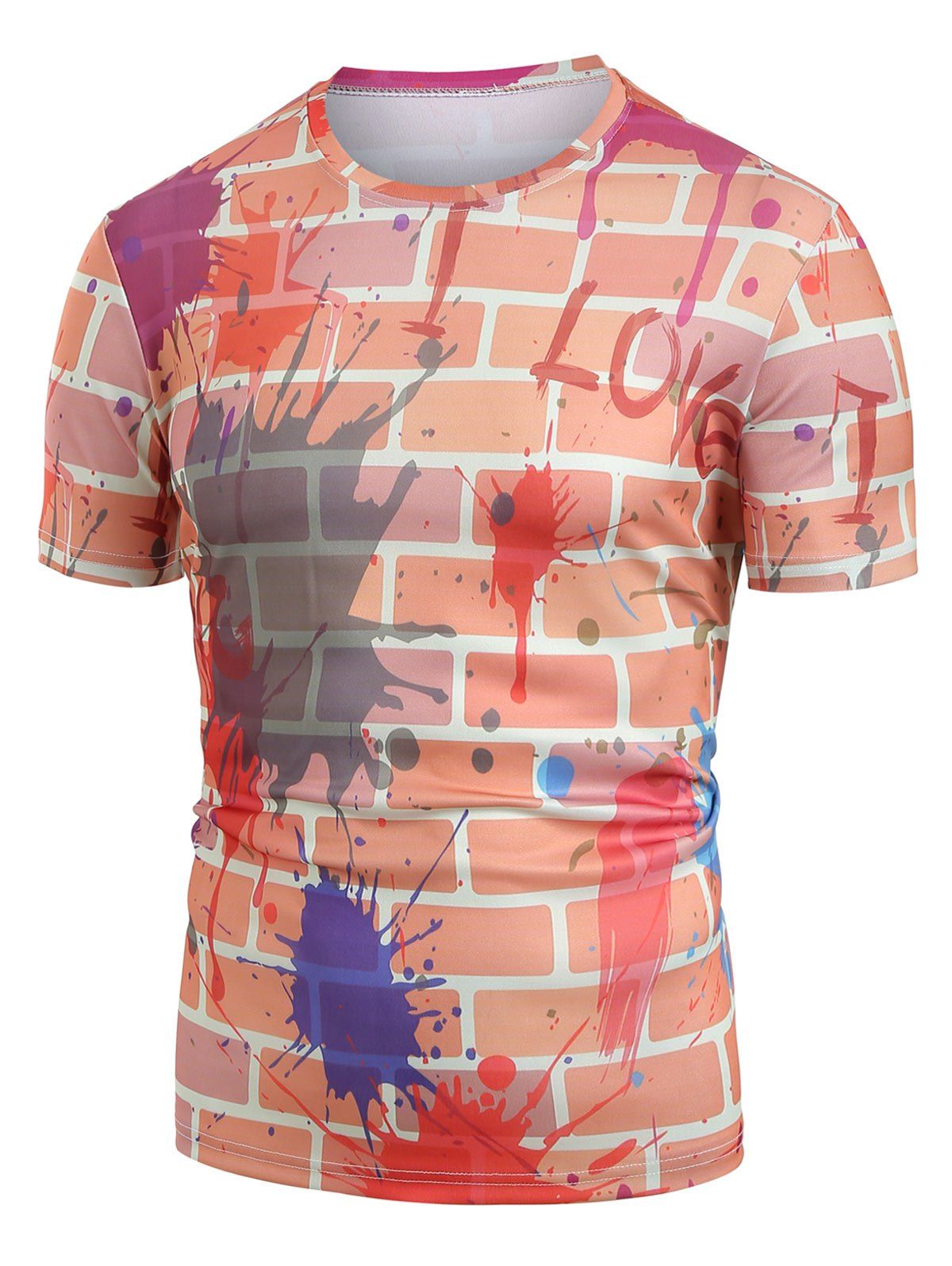 

Brick Wall Splatter Paint Print T Shirt, Multi