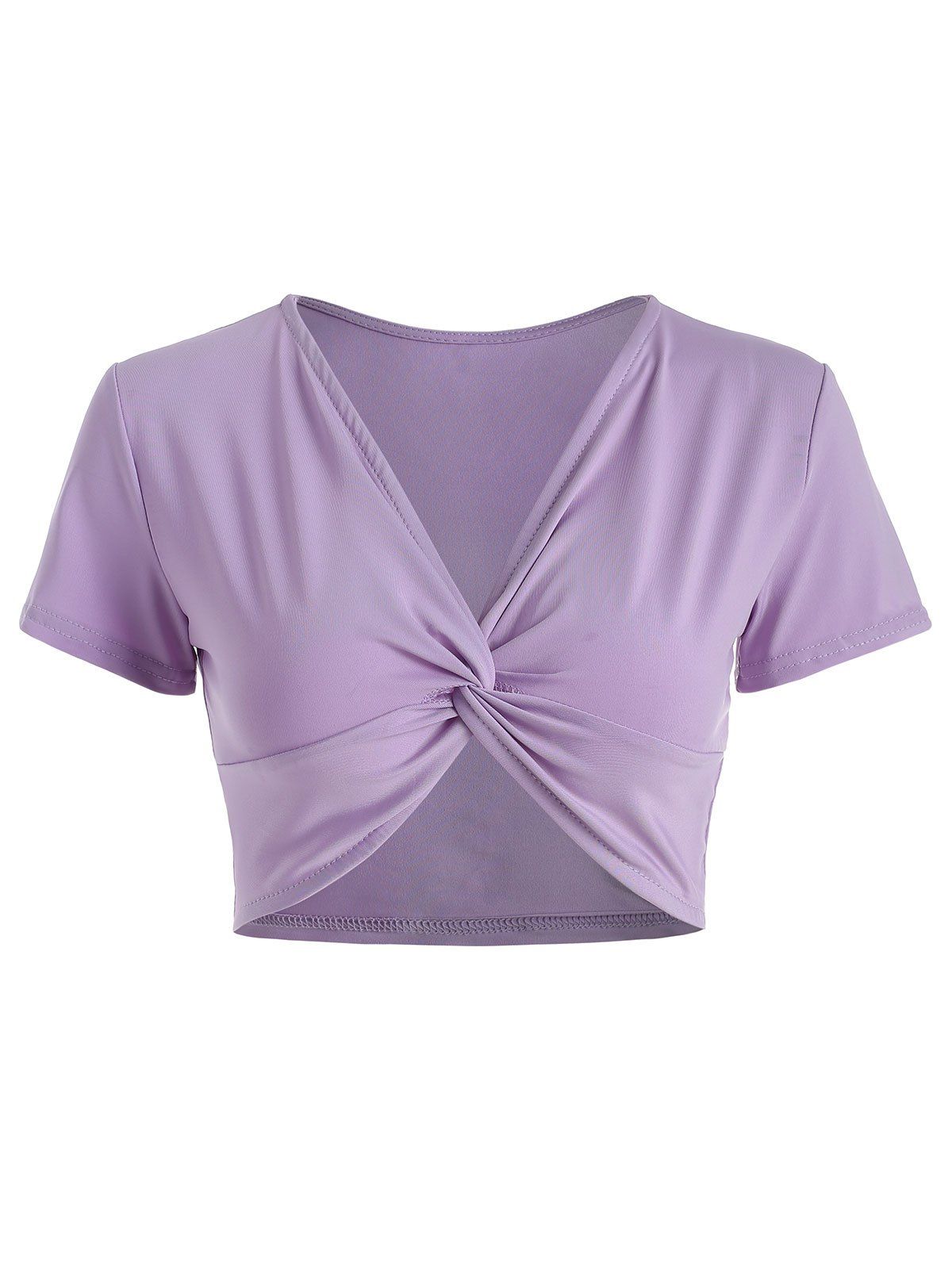 

Plunge Neck Twist Front Crop Top, Mauve