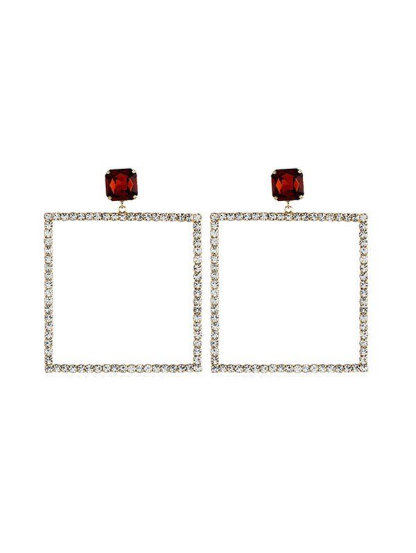 

Retro Rhinestone Square Dangle Earrings, Gold