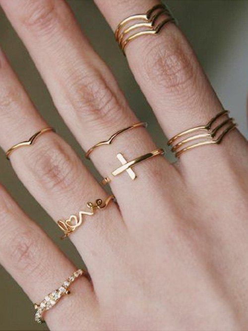 

Cross LOVE Letter Knotted Ring Set, Gold