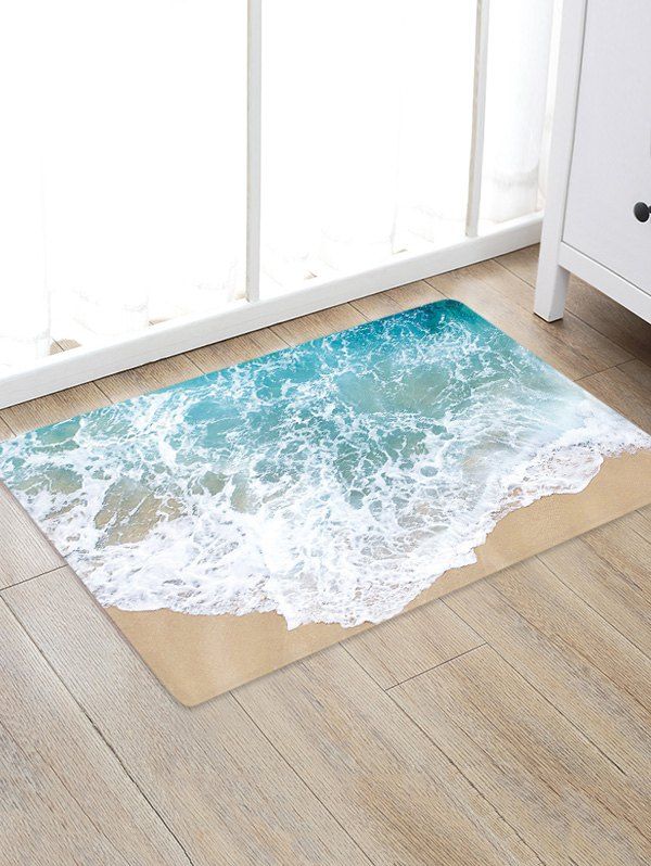 

Beach Wave Pattern Flannel Water Absorption Area Rug, Sand