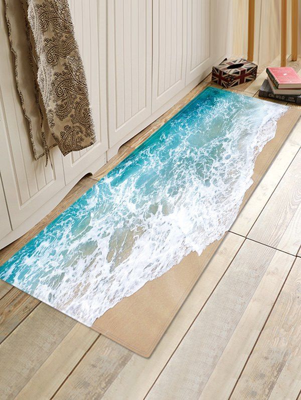 [-16% OFF] Beach Wave Pattern Flannel Water Absorption Area Rug | Rosegal