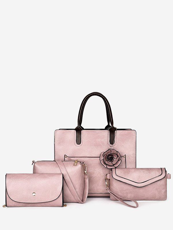 

4 Piece Flower Portable Tote Bag Set, Pink