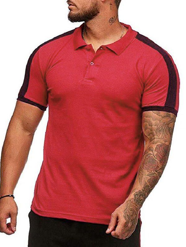 

Contrast Shoulder Shirt Collar T Shirt, Red