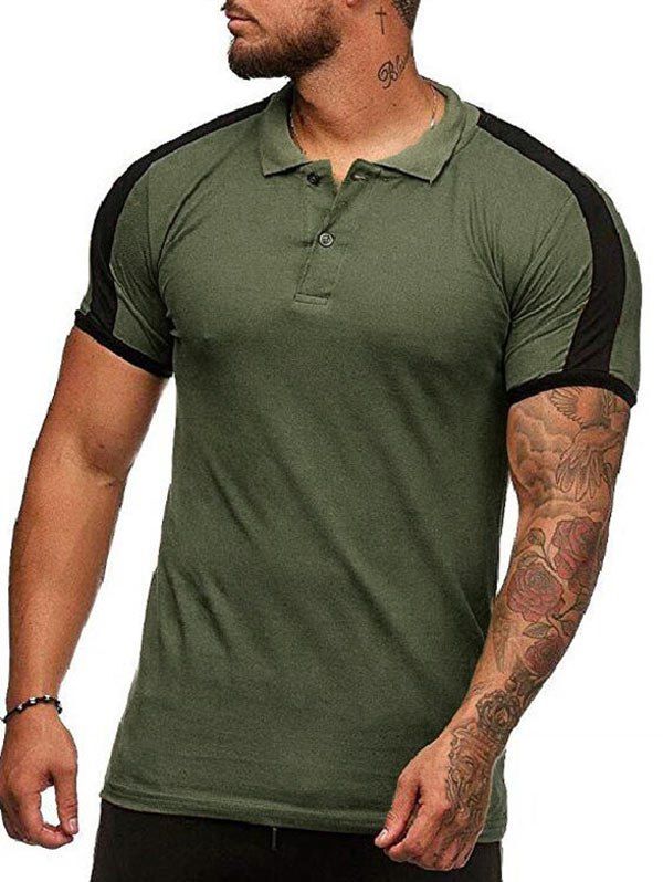 

Contrast Shoulder Shirt Collar T Shirt, Army green
