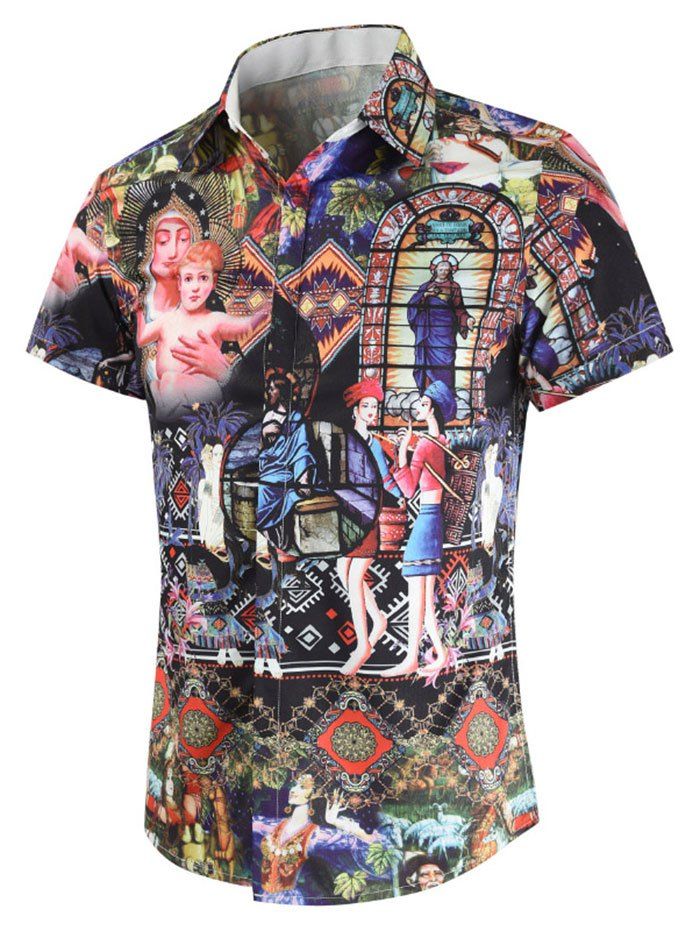 

Casual Tribal Print Short Sleeves Shirt, Multi-a