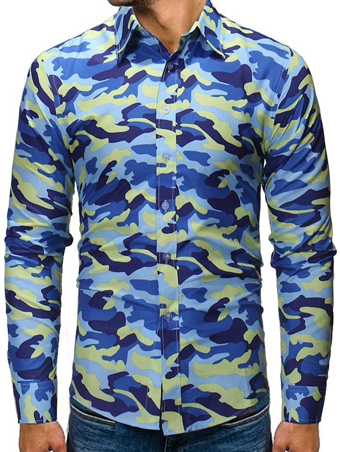 

Camouflage Print Long Sleeves Shirt, Green