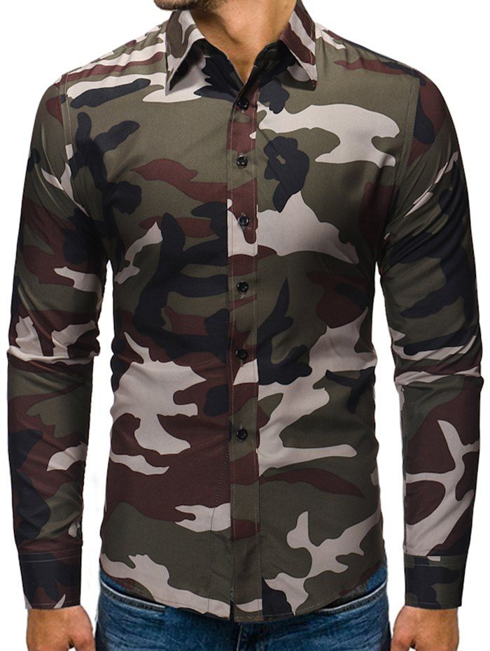 

Camouflage Print Long Sleeves Shirt, Camouflage green