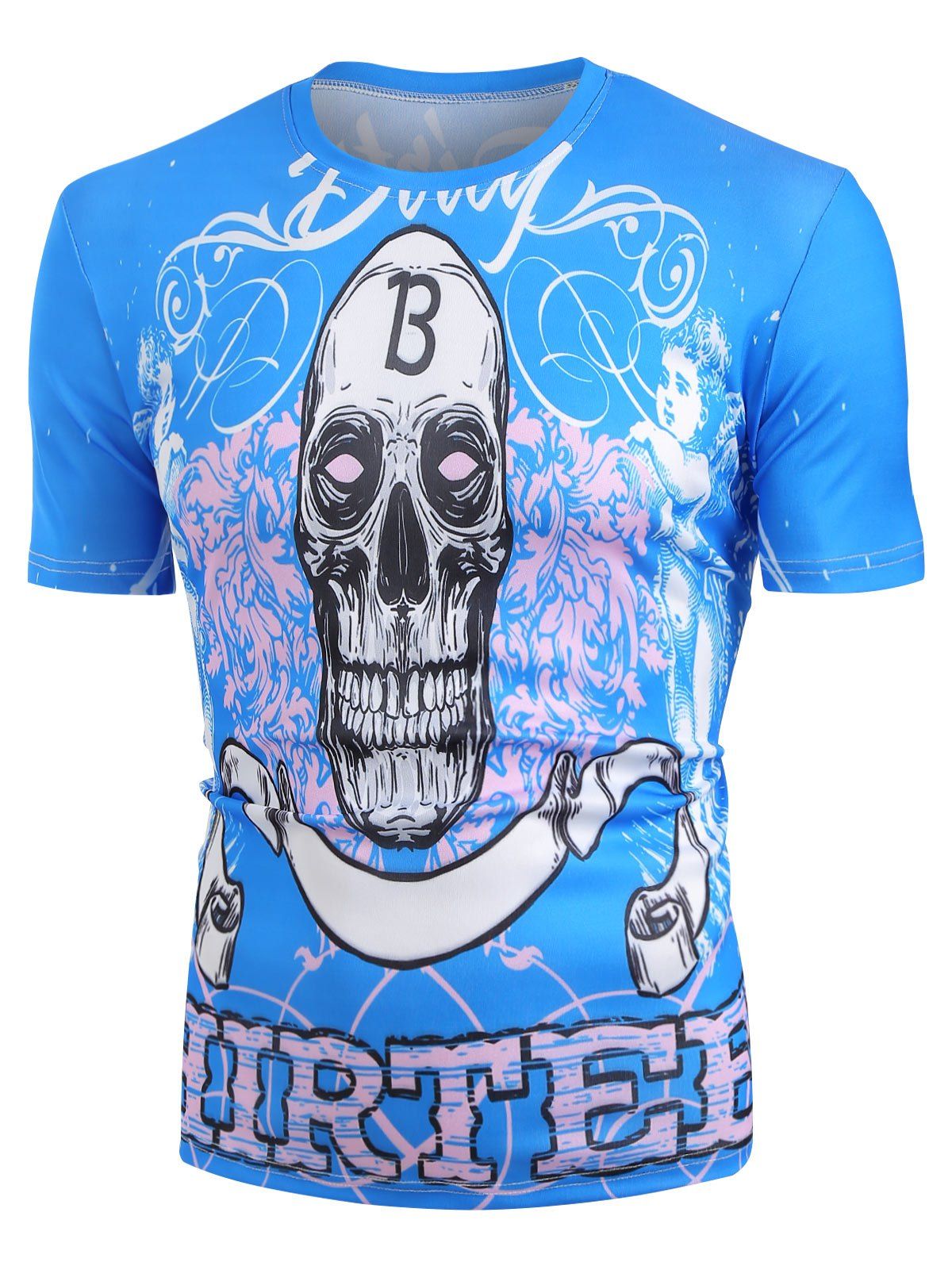 

Skull Angel Design Short Sleeve T Shirt, Dodger blue
