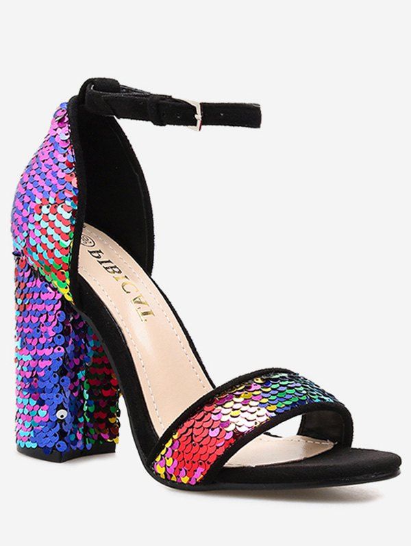 

Rainbow Sequined High Heel Sandals, Multi