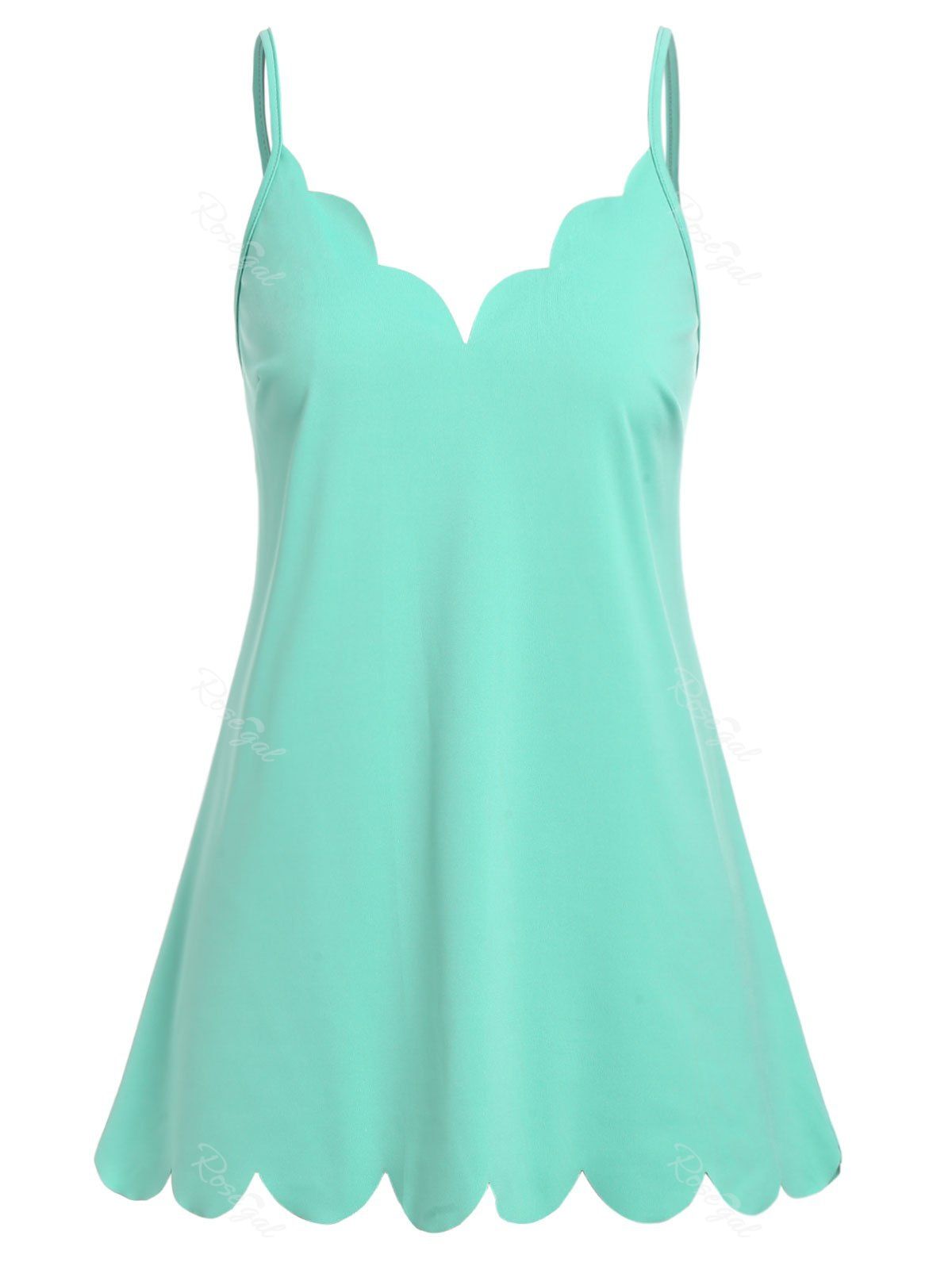 

Plus Size Spaghetti Strap Scalloped Top, Turquoise