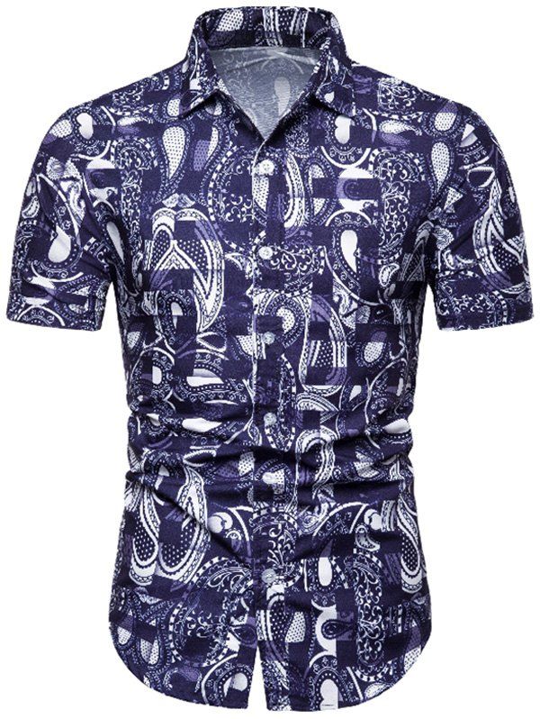 

Paisley Stripe Print Short Sleeve Shirt, Blue