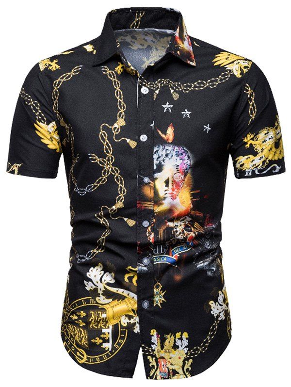 

Chain Star Print Short Sleeve Shirt, Black