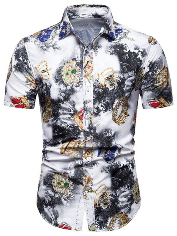 

Landscape Paint Crown Print Short Sleeve Shirt, White