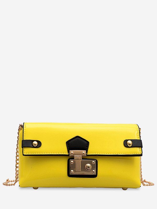 

Metal Buckle Patent Leather Chain Crossbody Bag, Yellow