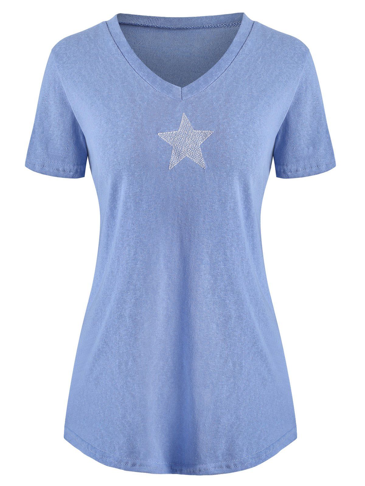 

Star Short Sleeves Longline Tee, Blue