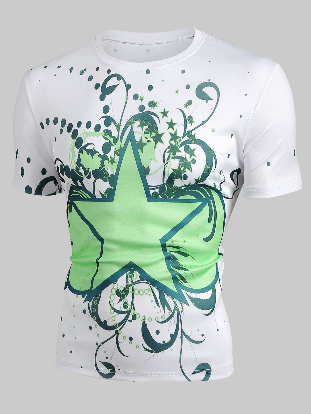 

Star Print Round Neck Short Sleeve T-shirt, White