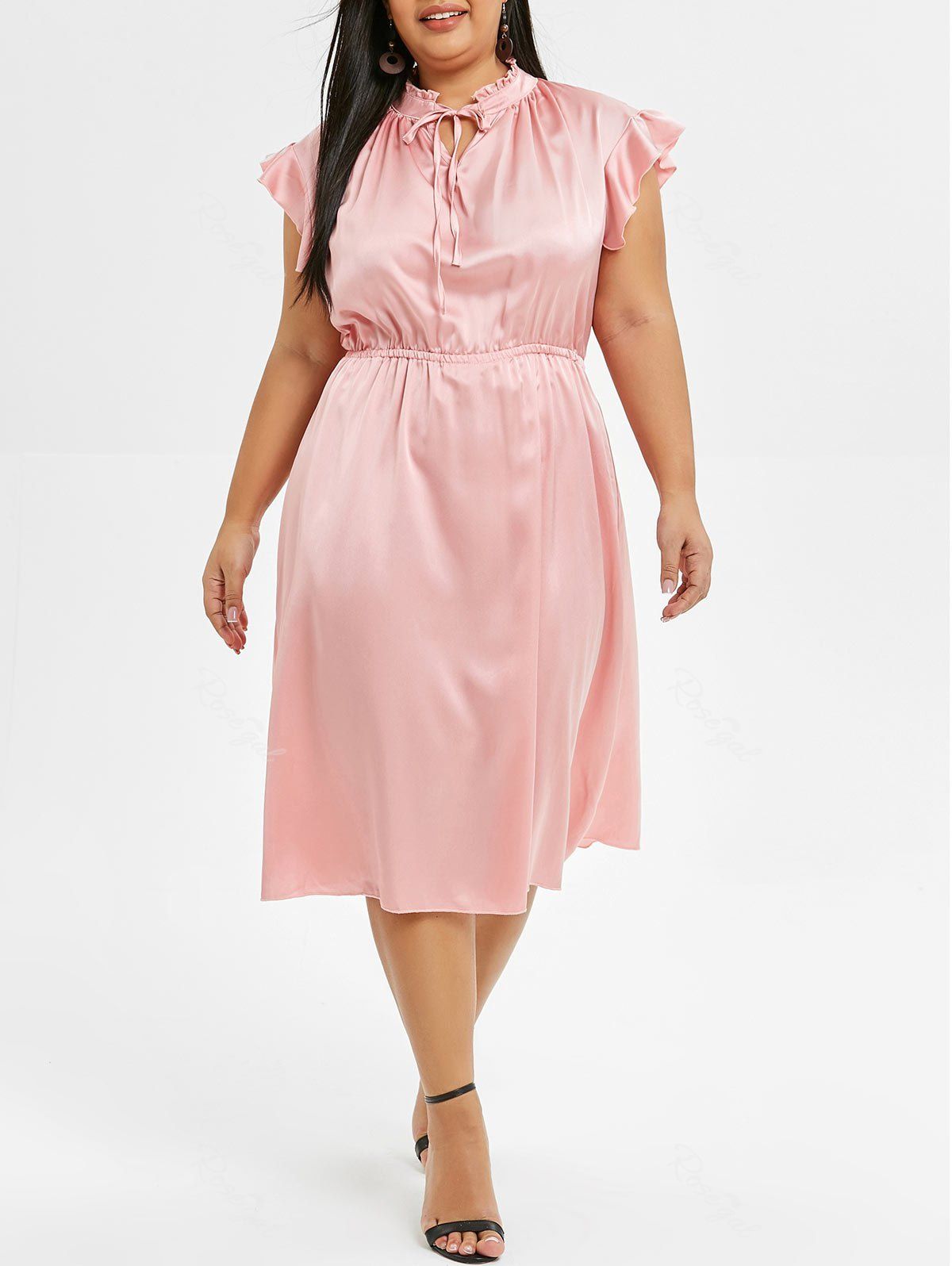 

Plus Size Flounced Knee Length Dress, Rose