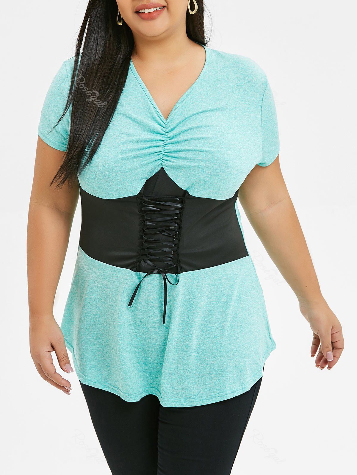 

Plus Size Two Tone Corset T-shirt, Multi-a
