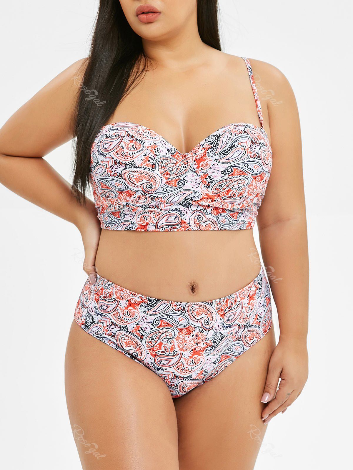 

Plus Size Underwire Paisley Print Bikini Set, Multi