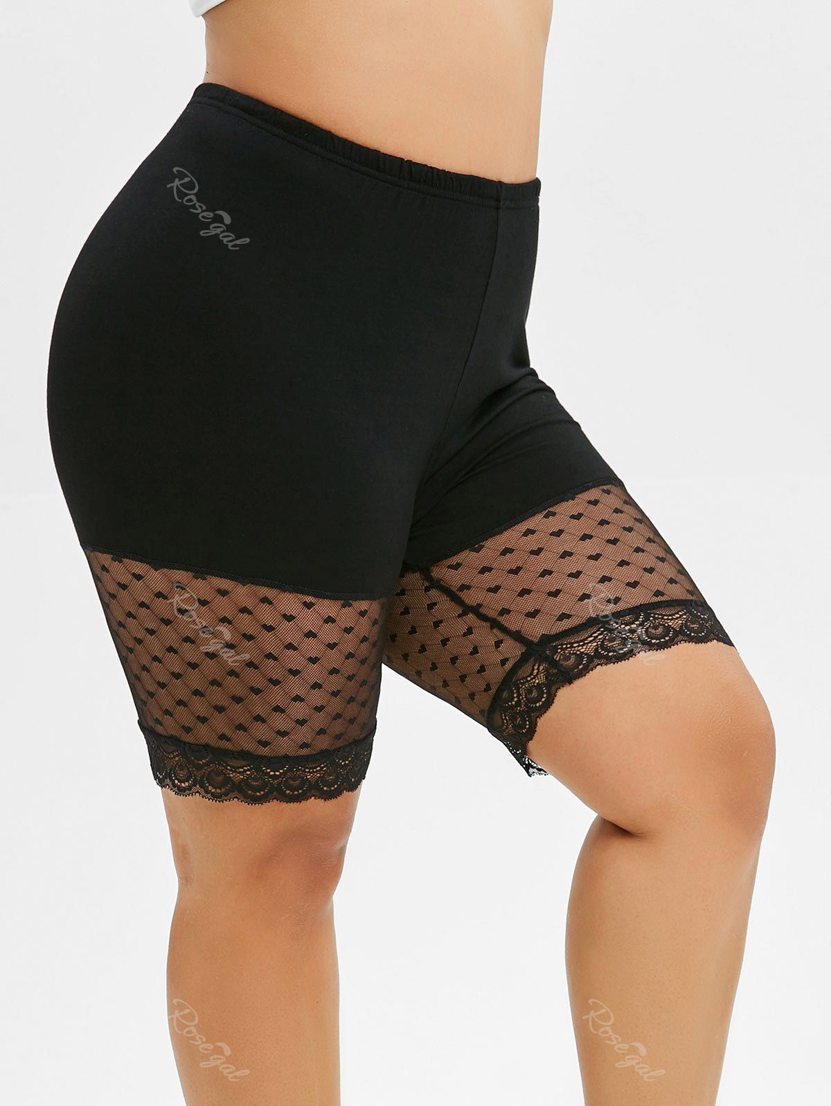 

Plus Size Lace Insert Mini Leggings, Black