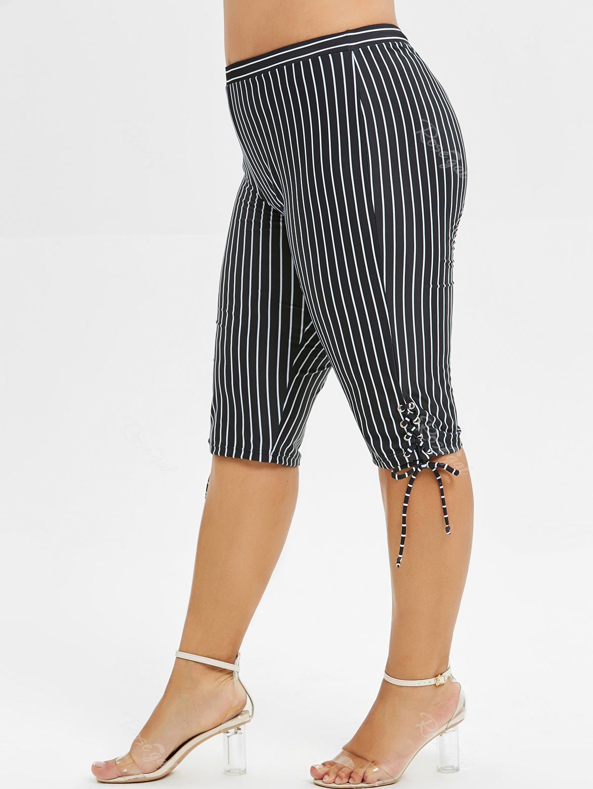 

Plus Size Lace Up Stripe Swim Bottom, Black