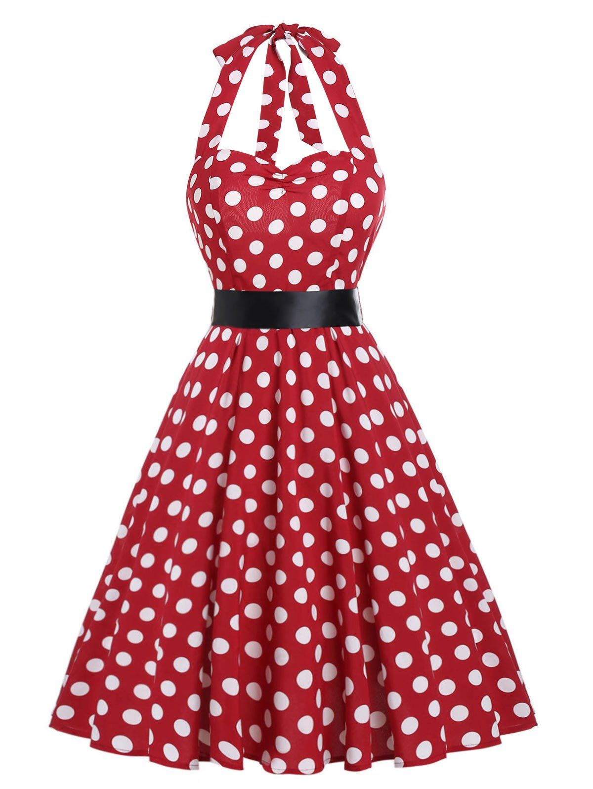 

Open Back Vintage Dress With Belt, Lava red