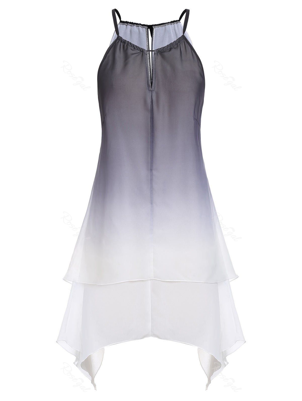 

Plus Size Asymmetric Ombre Overlay Cami Blouse, Gray