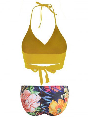 

Halter Neck Floral Print Padded Bikini Set, Yellow