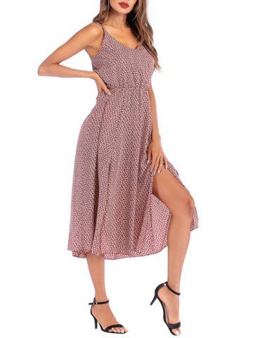 

Cross Back Printed Slit Casual Dress, Multi