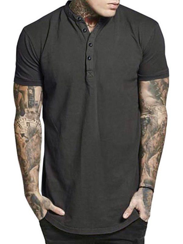 

Solid Color Button Decoration T-shirt, Carbon gray