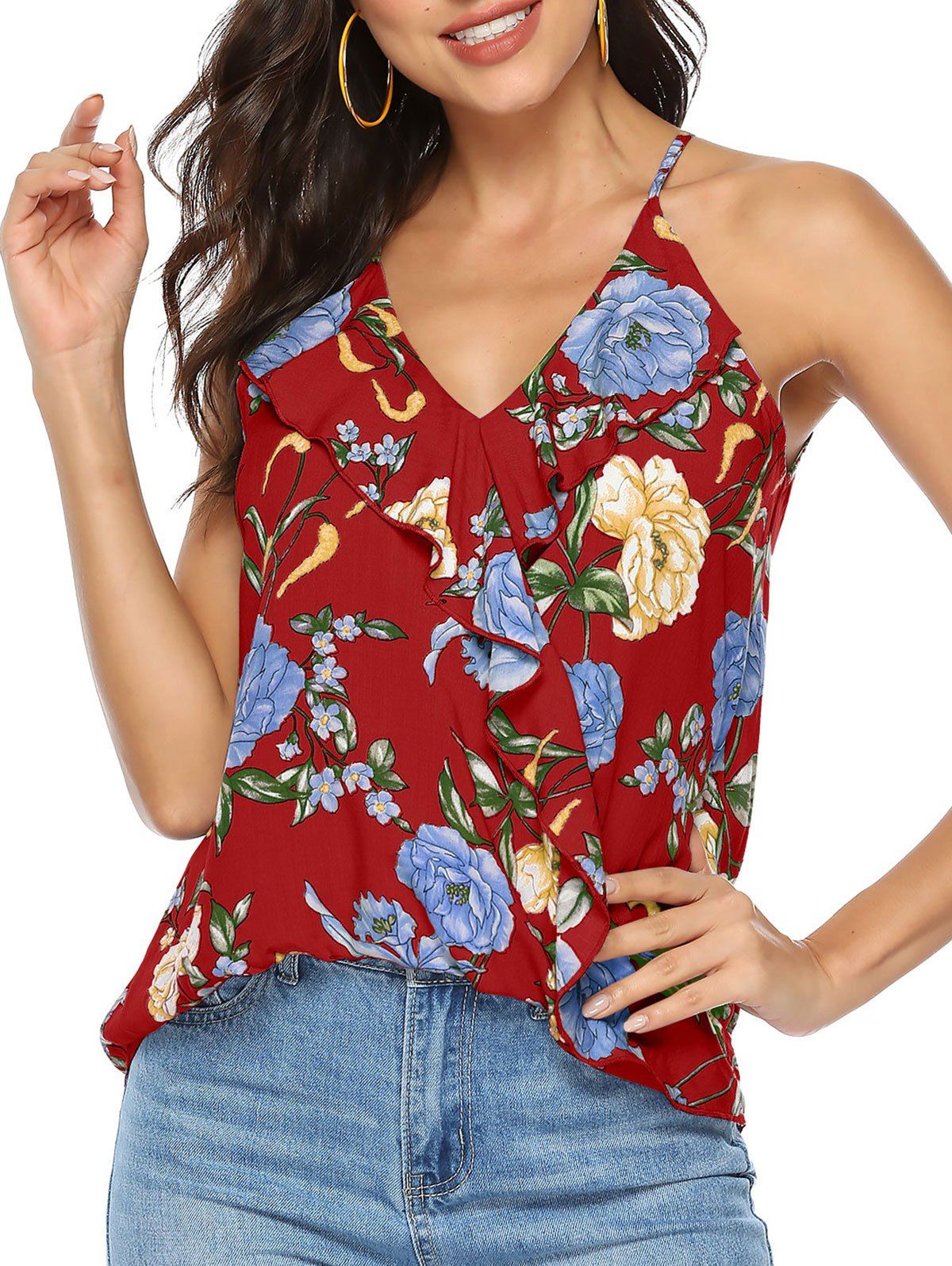 

Flower Ruffle Camisole, Multi-b