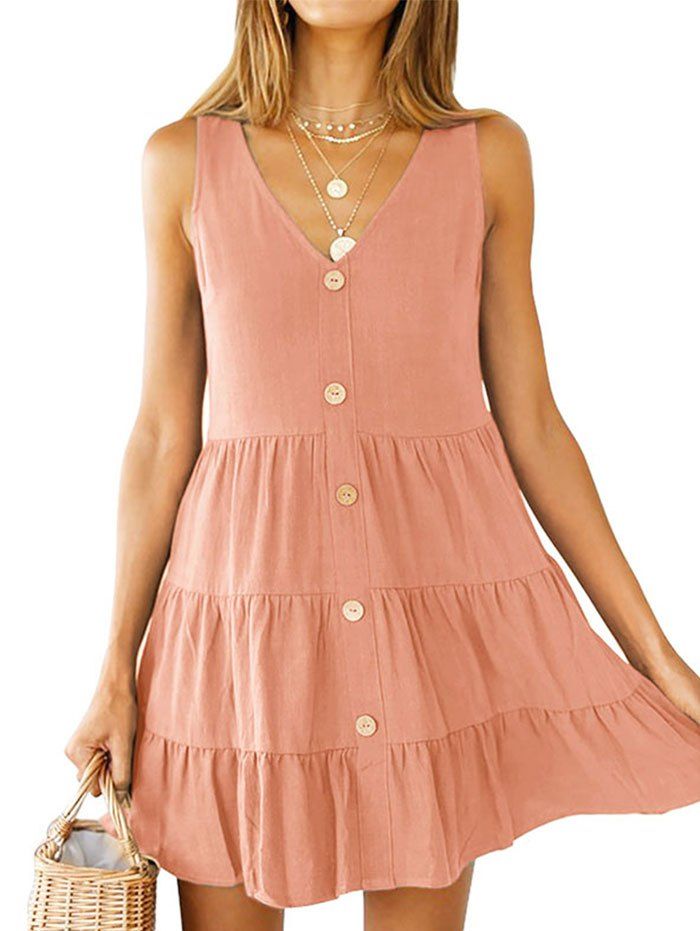 

Button Embellished Mini Dress, Deep peach