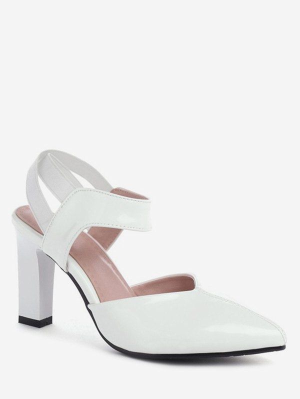 

Patent Leather Pointed Poe Heeled Sandals, White