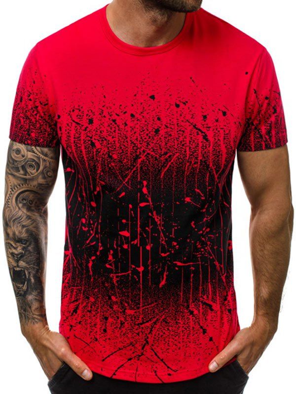 Ombre Print Casual Short Sleeves T-shirt, Red