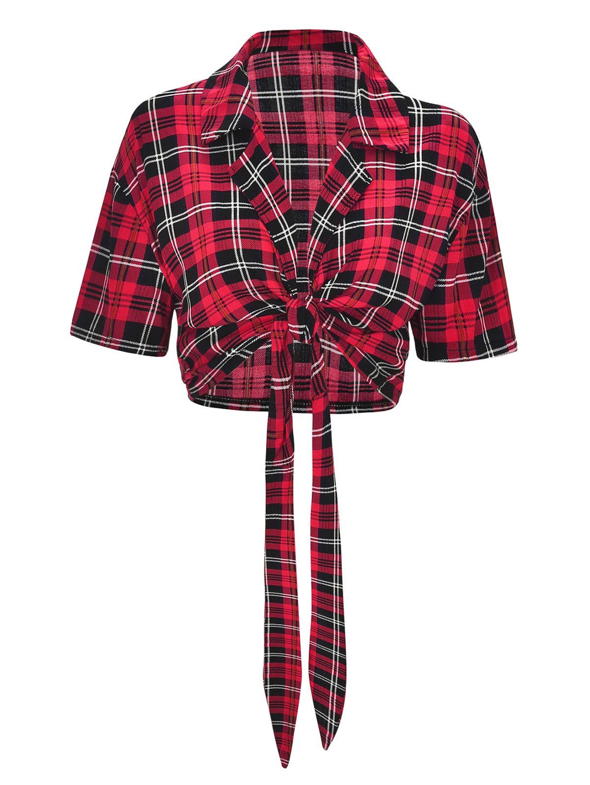 

Plaid Lapel Drop Shoulder Blouse, Cherry red