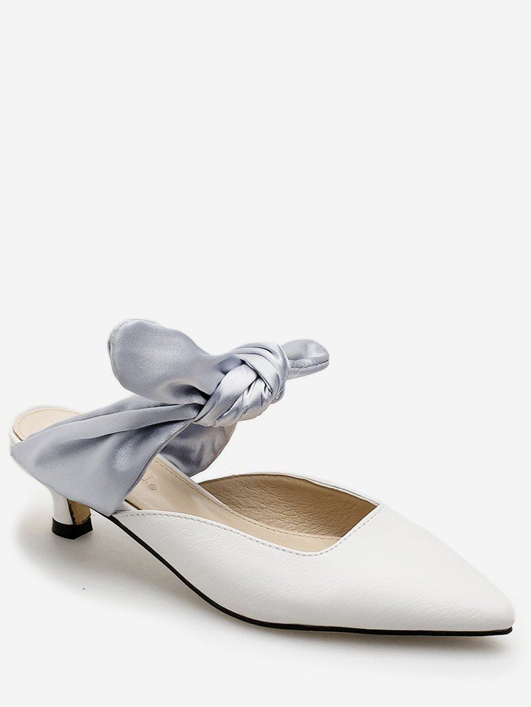 

Pointed Toe Contrast Bow Slides, Gray