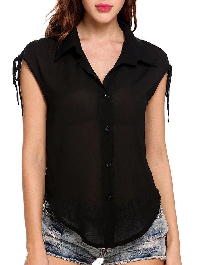 

Button Up Semi Sheer Blouse, Black