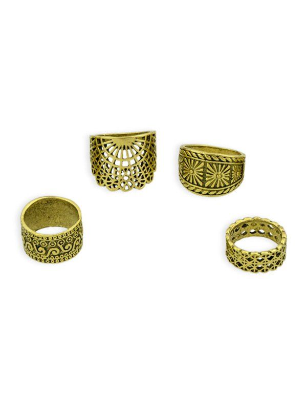 

4Pcs Hollow Carved Geometric Ring Set, Gold