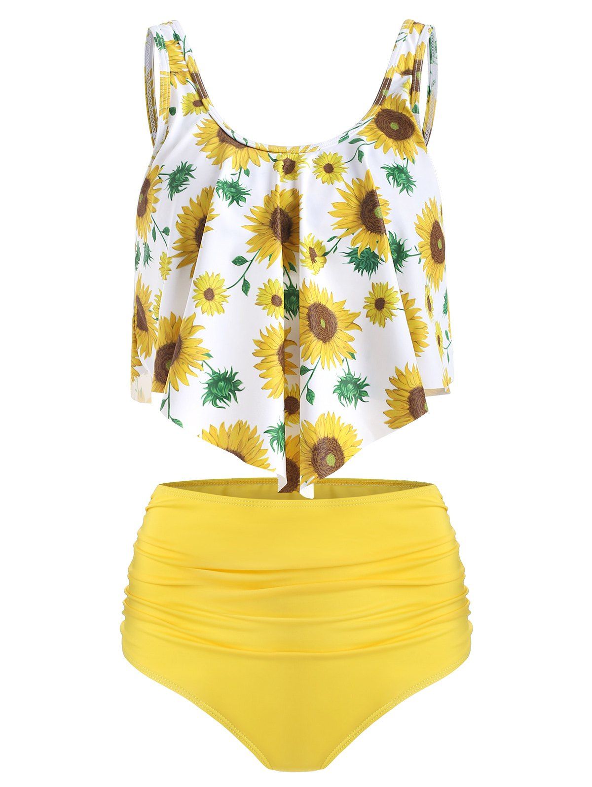 

Floral Print Ruched Tankini Set, Yellow