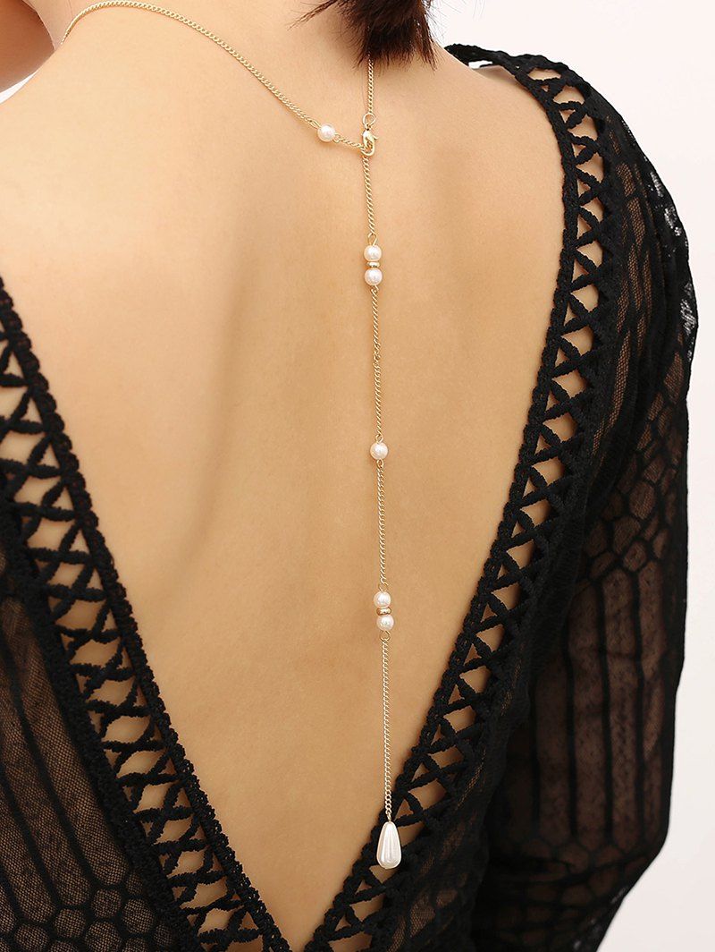 Water Drop Faux Pearl Tassel Back Body Chain