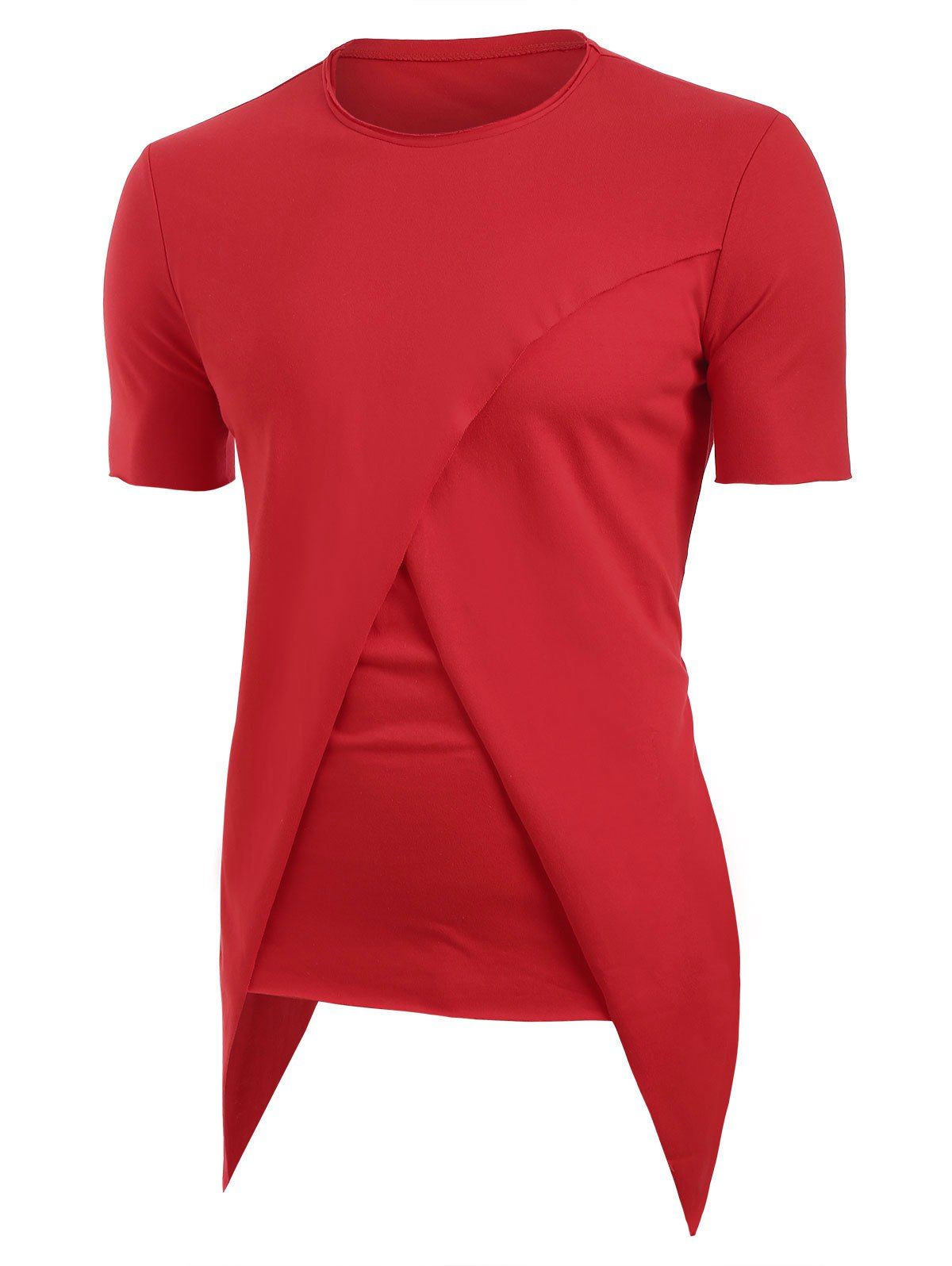 

Crew Neck Asymmetrical Hem Longline T Shirt, Red