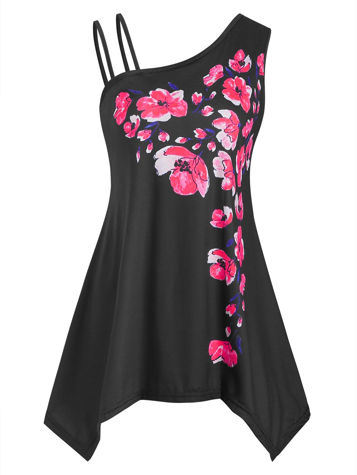 

Floral Print Longline Tank Top, Deep pink